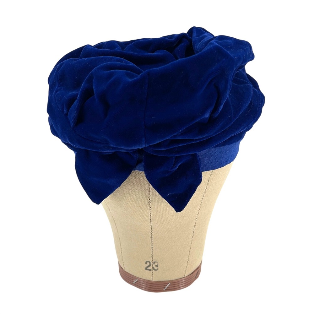 Vintage 1950s Blue Velvet Hat Womens Bow slouchy turban Fannye's